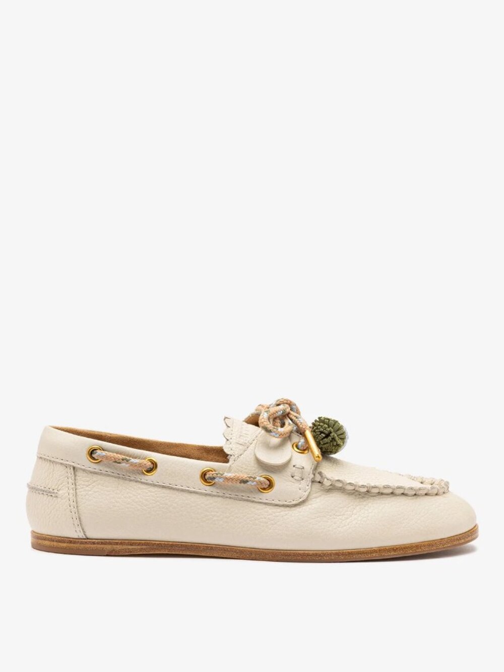 NEW-Cyprus Boat Shoe In Ivory Leather Size 10